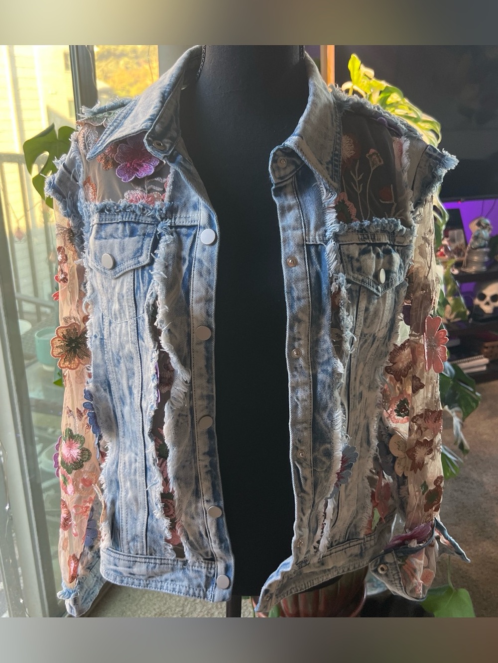 Decorative sheer fabric with floral embroidery
